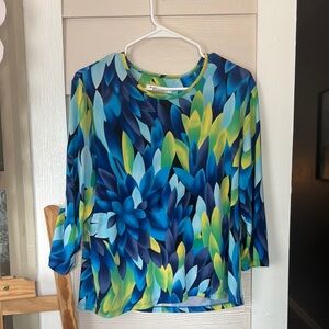 Allison Daley Blue Graphic 3/4 Sleeve Blouse
